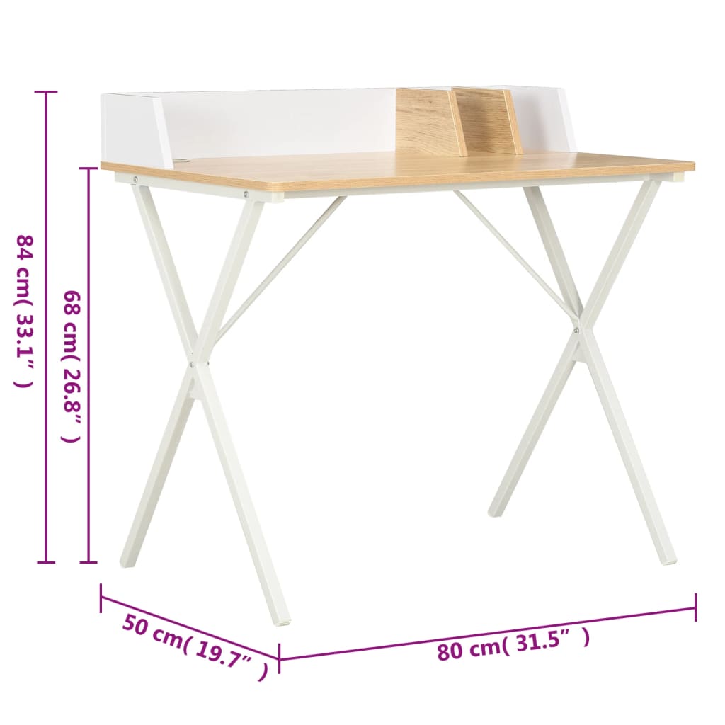 Compact White & Natural Desk, 80x50x84 cm - Stylish & Functional Furniture
