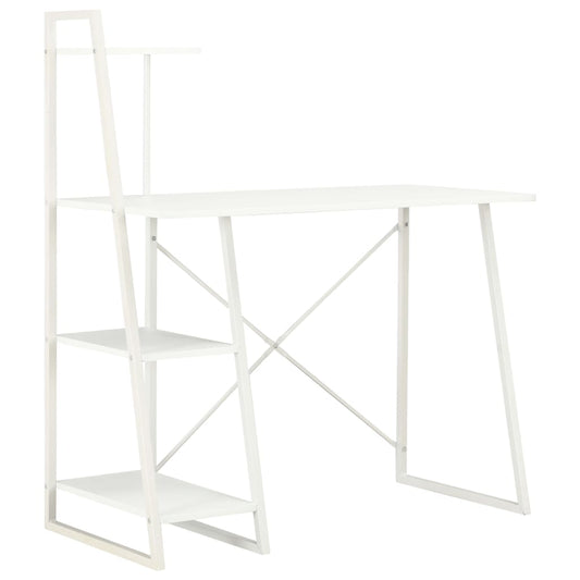 Compact White Desk with Shelving Unit, 102x50x117 cm, Modern Design