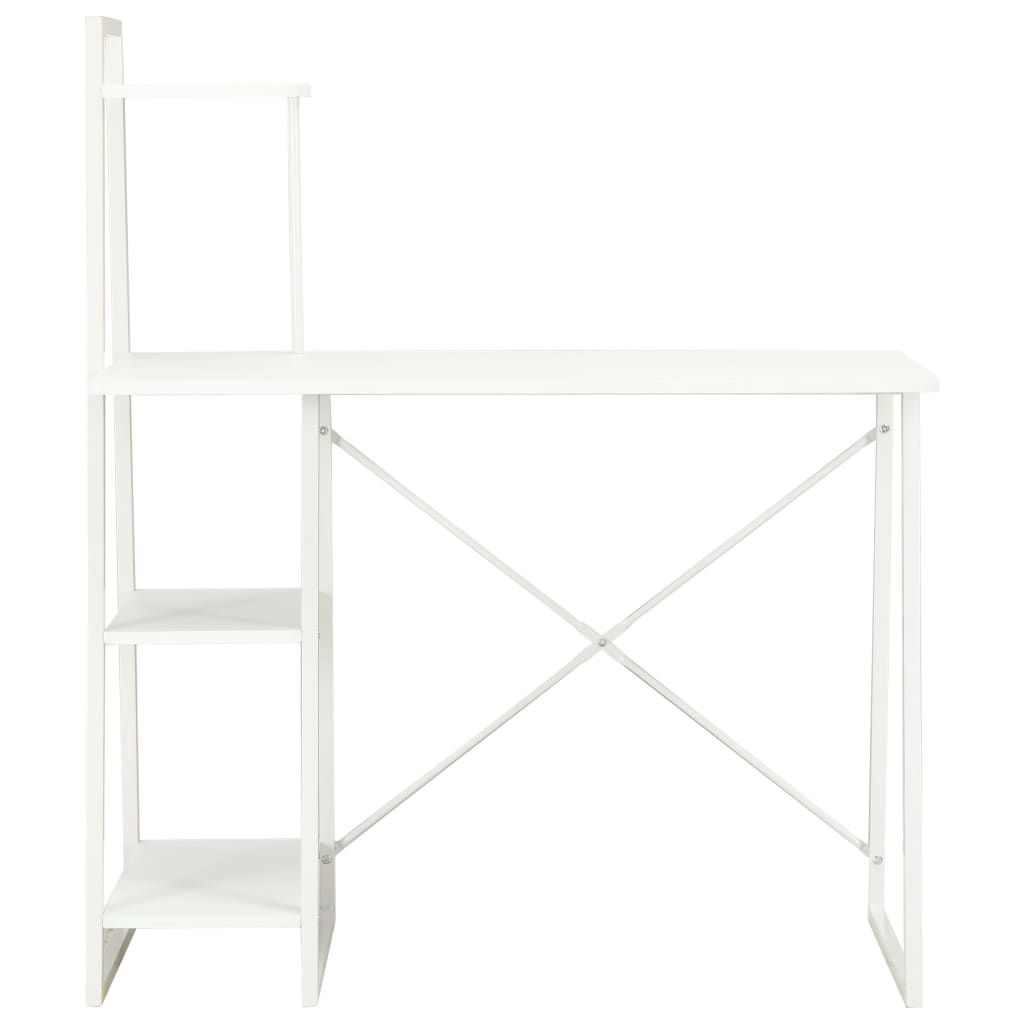 Compact White Desk with Shelving Unit, 102x50x117 cm, Modern Design