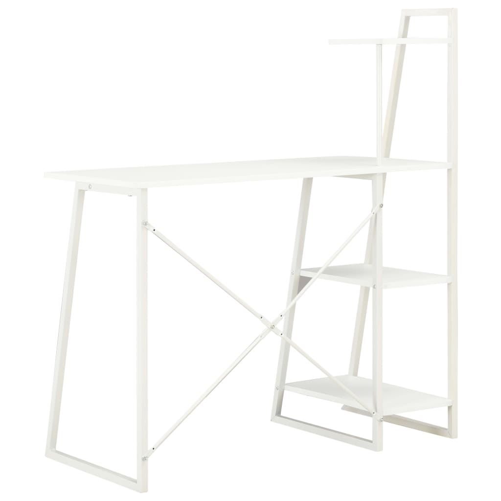 Compact White Desk with Shelving Unit, 102x50x117 cm, Modern Design