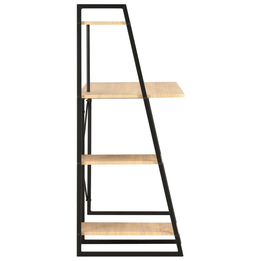 Black and Oak Desk with Shelving Unit - 102x50x117 cm