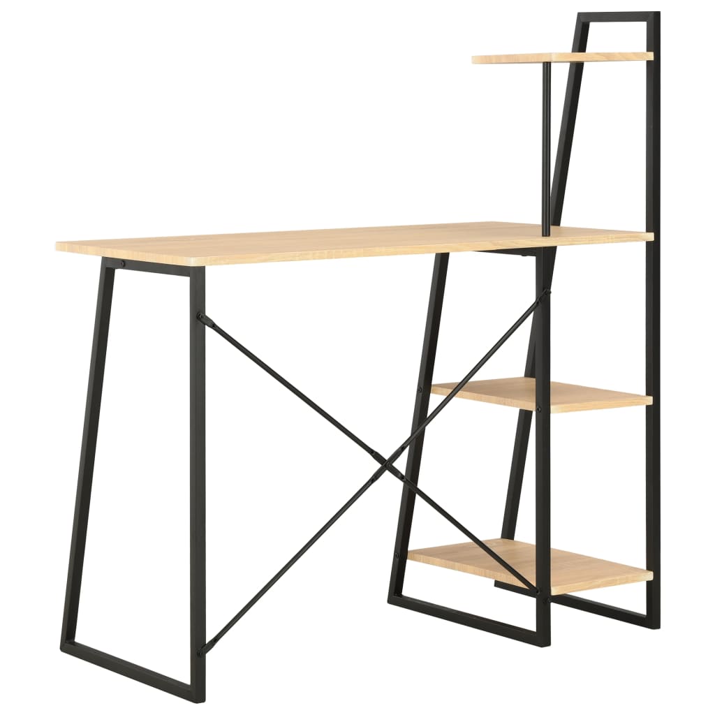 Black and Oak Desk with Shelving Unit - 102x50x117 cm