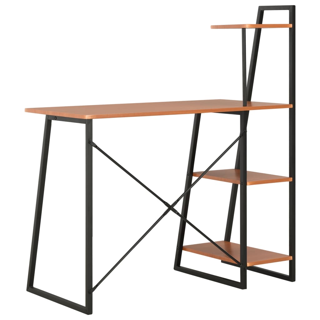 Black & Brown Desk with Shelving Unit 102x50x117 cm - Modern Design