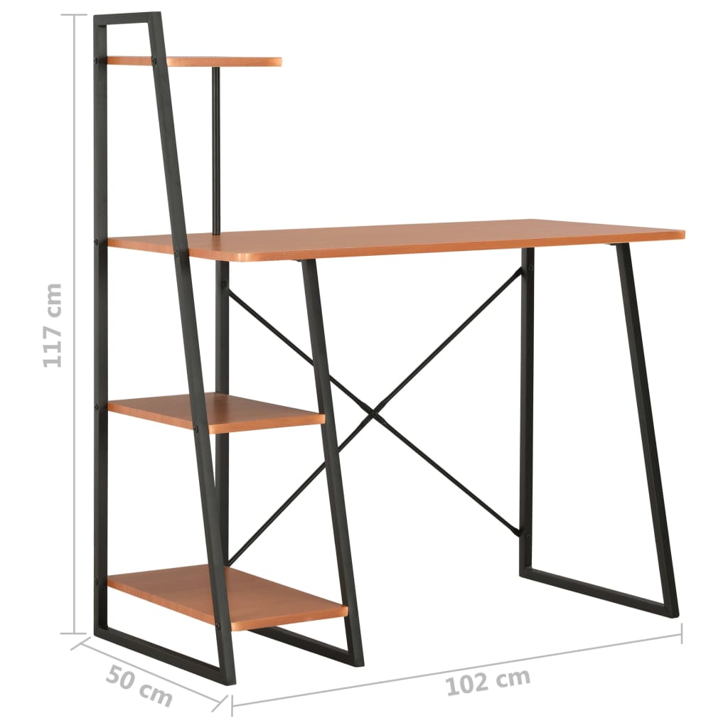 Black & Brown Desk with Shelving Unit 102x50x117 cm - Modern Design