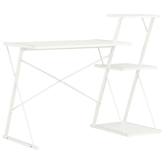 White Desk with Shelf - 116x50x93 cm - Space-Saving Design