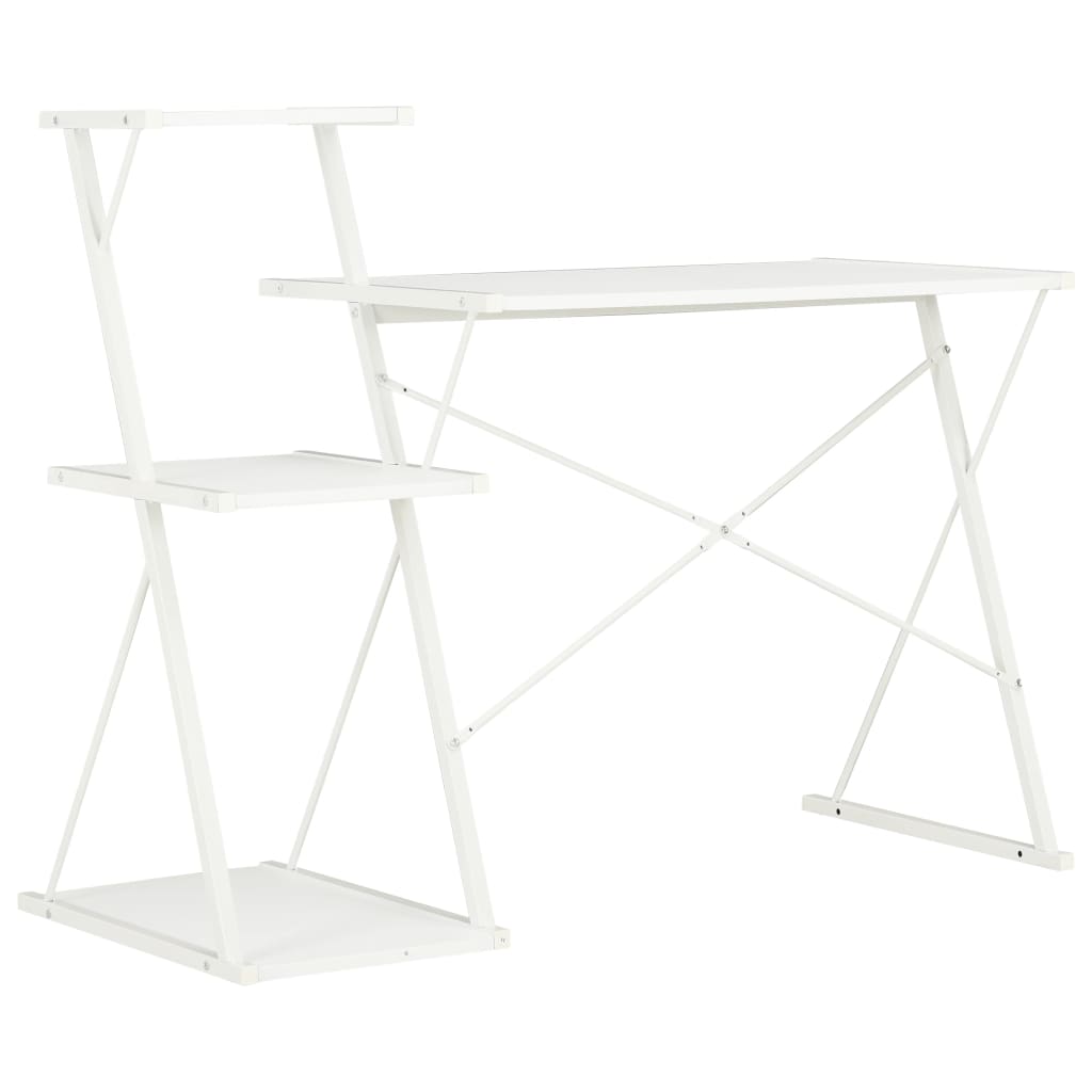 White Desk with Shelf - 116x50x93 cm - Space-Saving Design