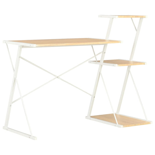 White & Oak Desk with Shelf 116x50x93 cm - Stylish & Functional