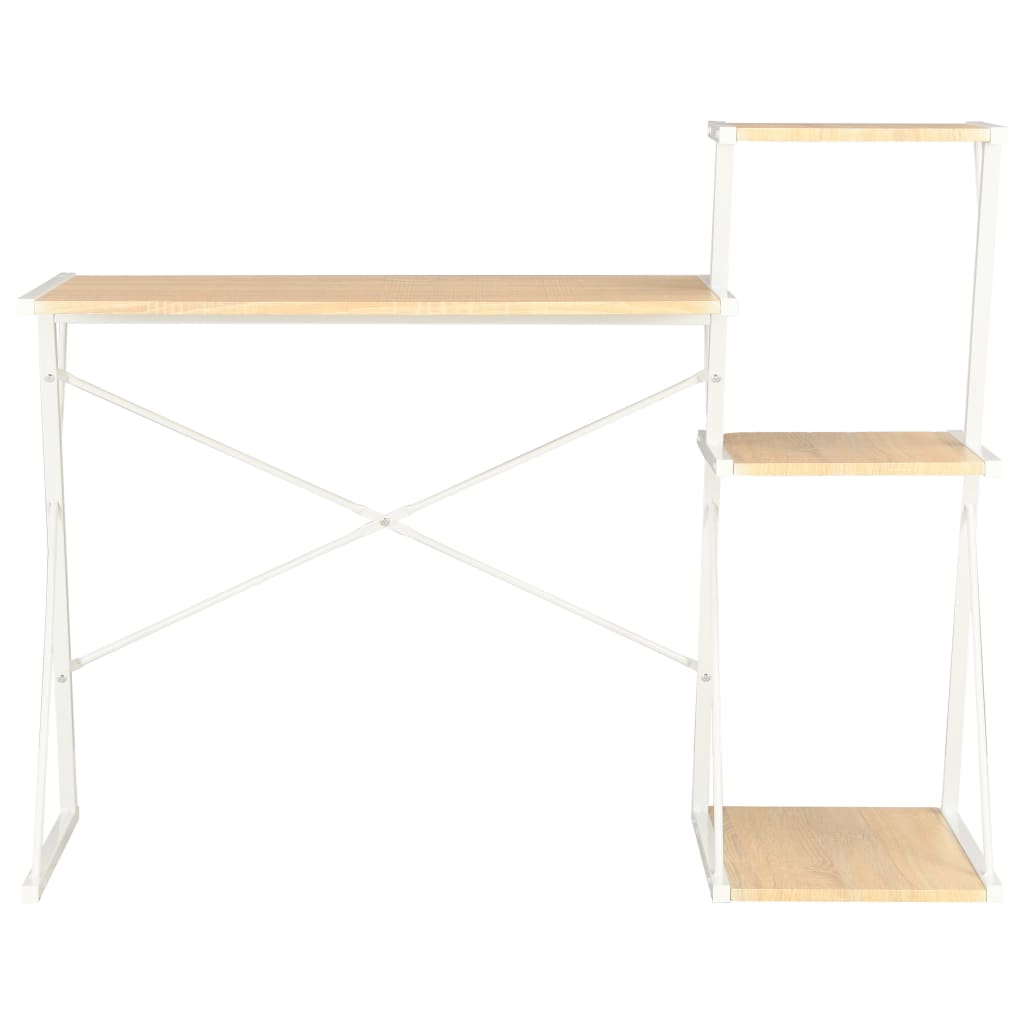 White & Oak Desk with Shelf 116x50x93 cm - Stylish & Functional
