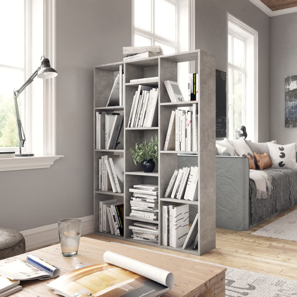 Concrete Grey Book Cabinet & Room Divider 100x24x140 cm