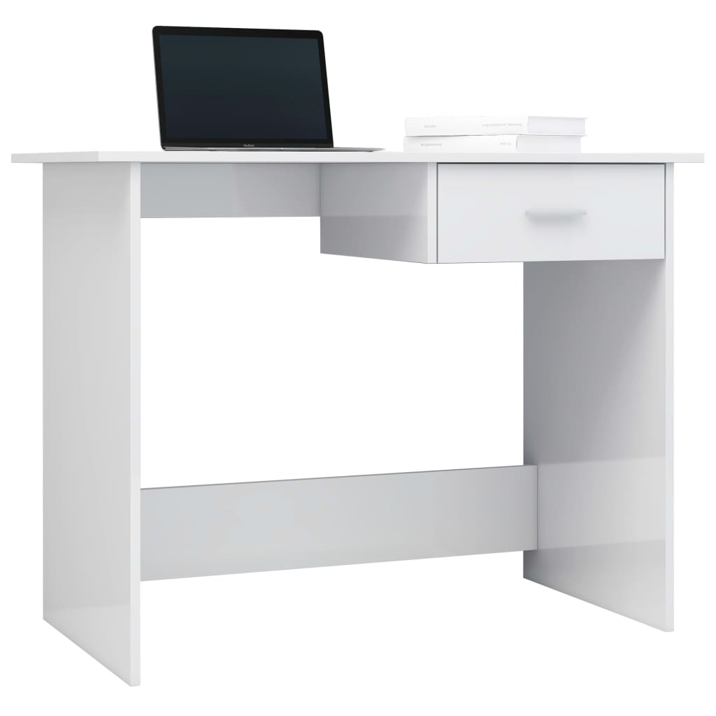 High Gloss White Desk, 100x50x76 cm, Engineered Wood
