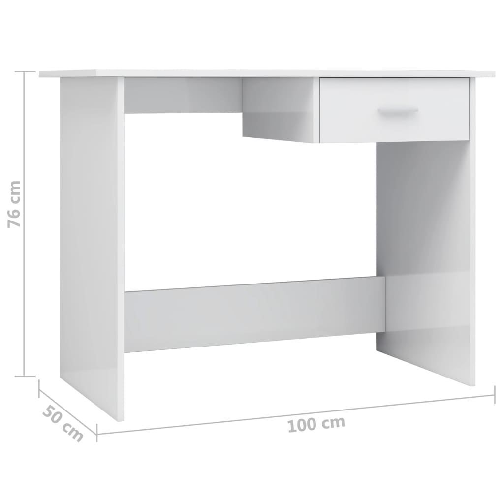 High Gloss White Desk, 100x50x76 cm, Engineered Wood
