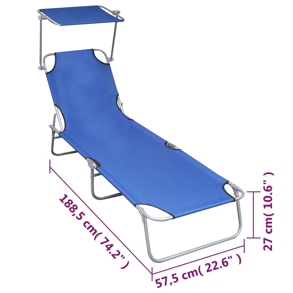 Blue Folding Sun Lounger with Canopy - Aluminum Frame
