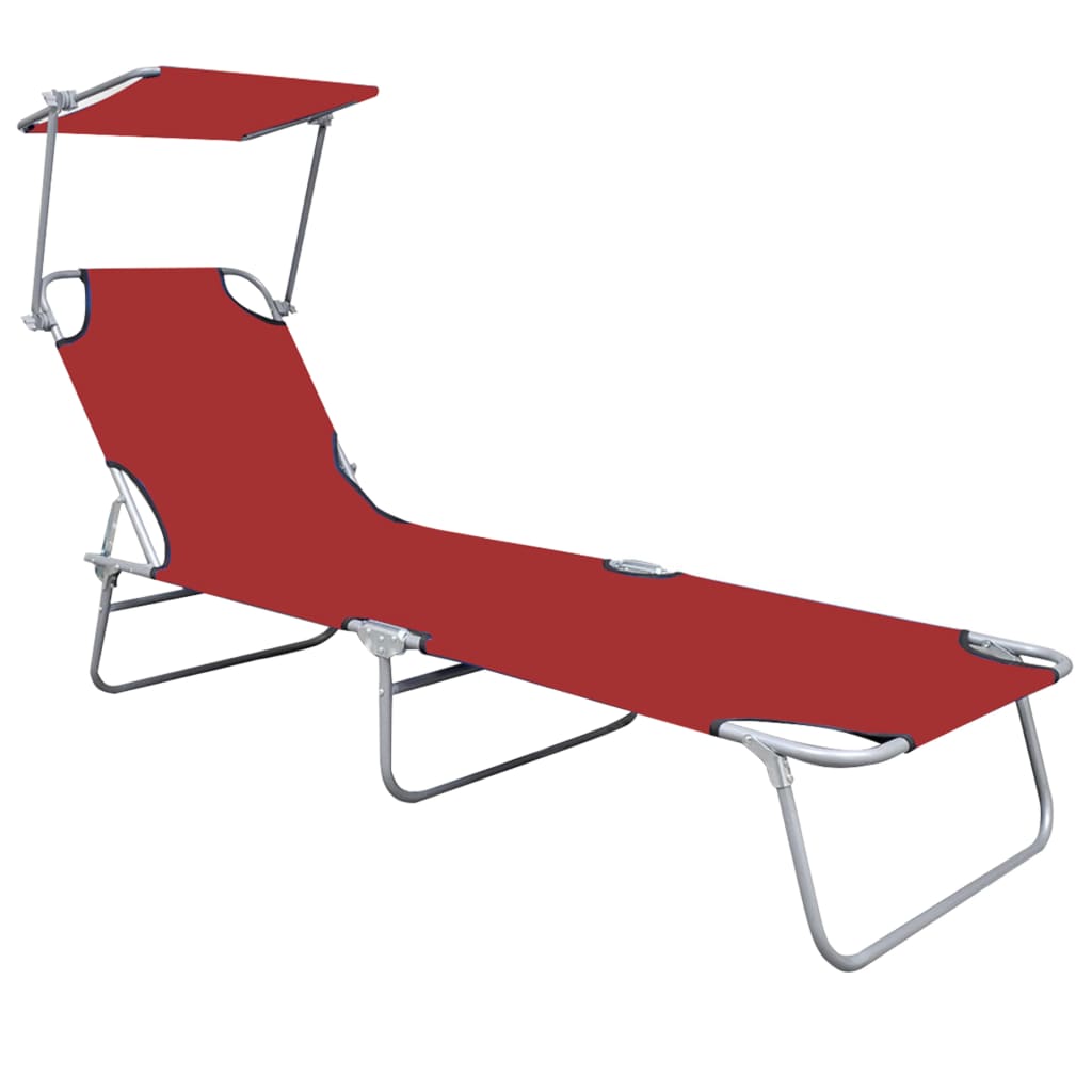 Red Aluminium Folding Sun Lounger with Canopy - Portable Comfort