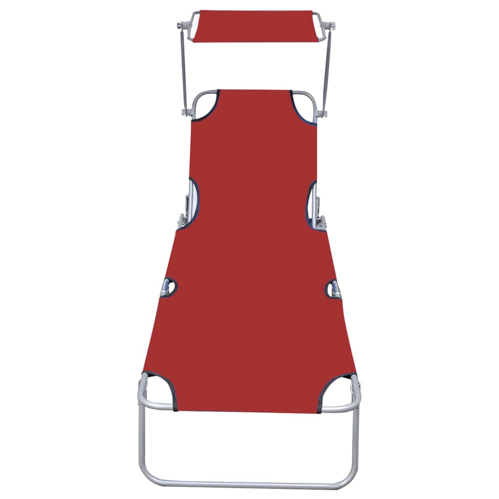 Red Aluminium Folding Sun Lounger with Canopy - Portable Comfort