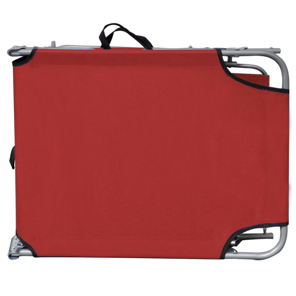 Red Aluminium Folding Sun Lounger with Canopy - Portable Comfort