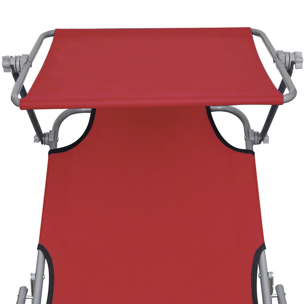 Red Aluminium Folding Sun Lounger with Canopy - Portable Comfort