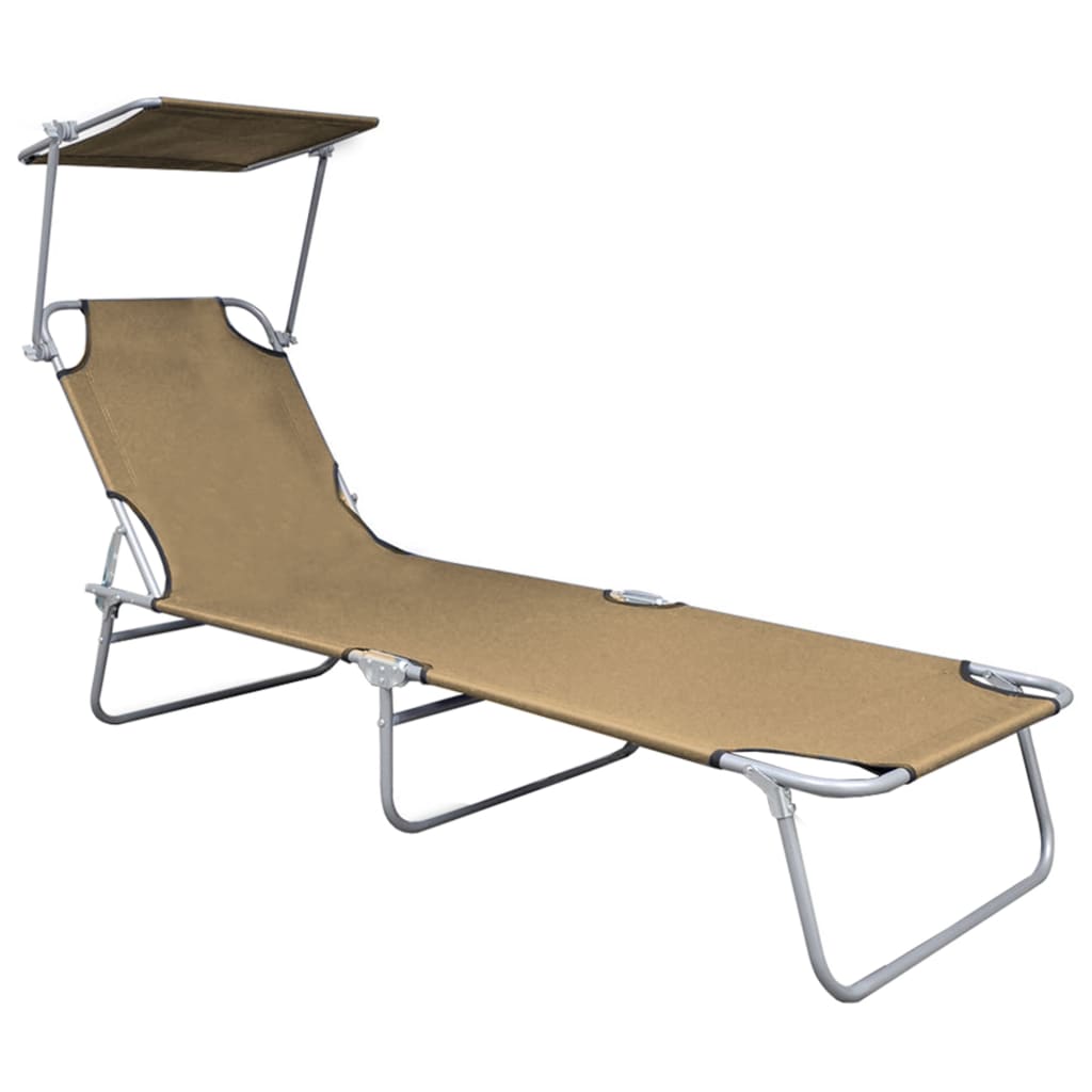 Taupe Aluminium Folding Sun Lounger with Canopy