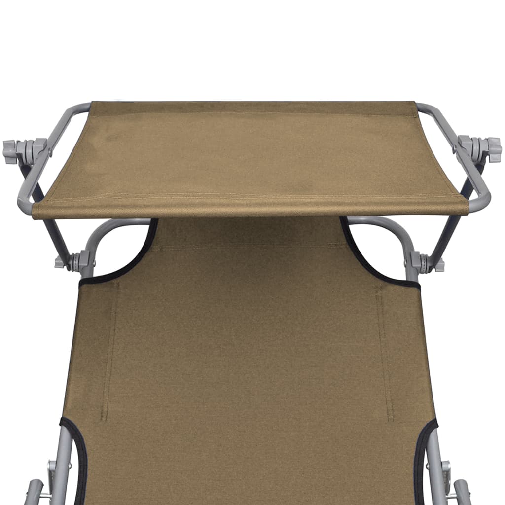 Taupe Aluminium Folding Sun Lounger with Canopy