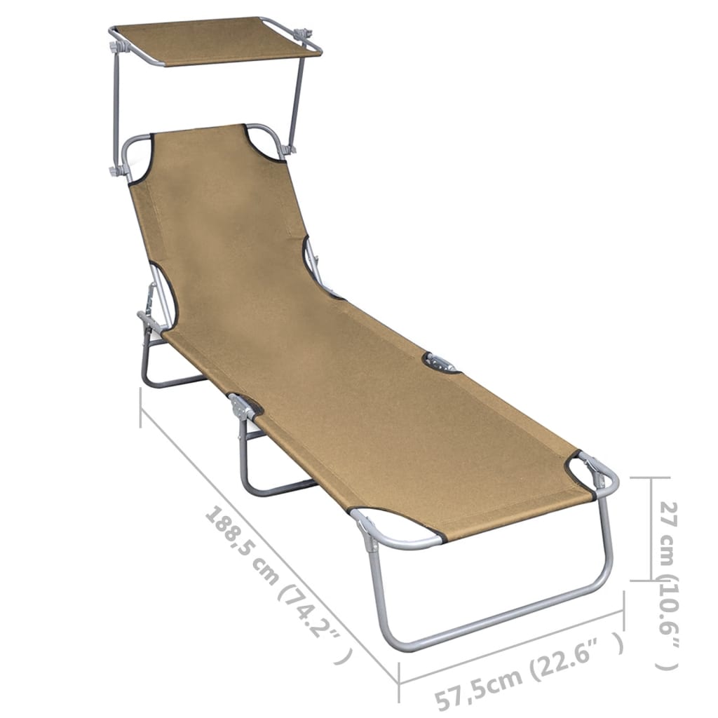 Taupe Aluminium Folding Sun Lounger with Canopy
