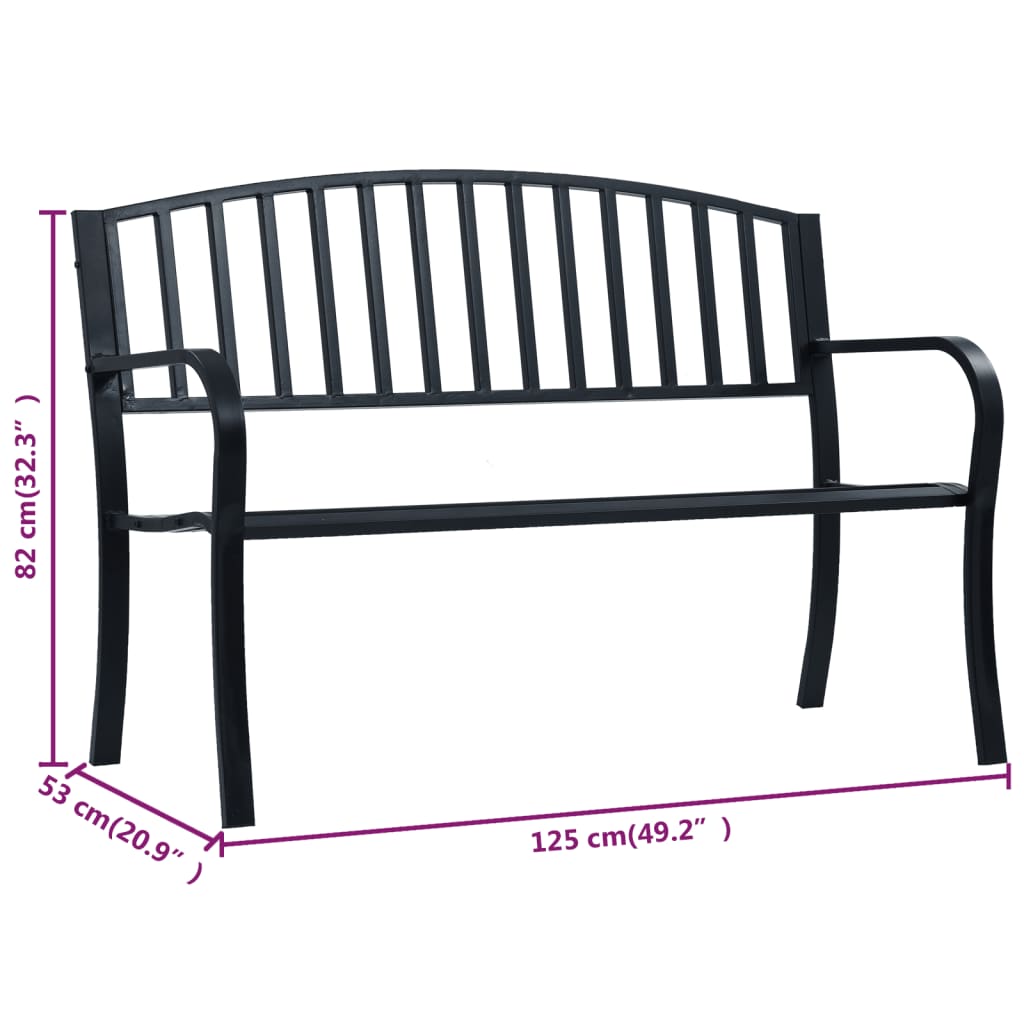 Black Steel Garden Bench - 125 cm, Durable and Stylish Seating