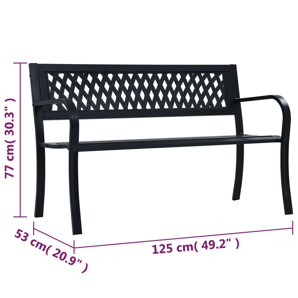 Elegant Black Steel Garden Bench, 125 cm - Durable Outdoor Seating