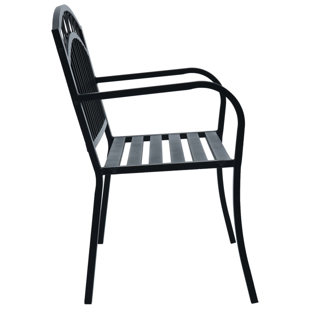 Elegant Black Steel Garden Bench, 125 cm - Durable Outdoor Seating