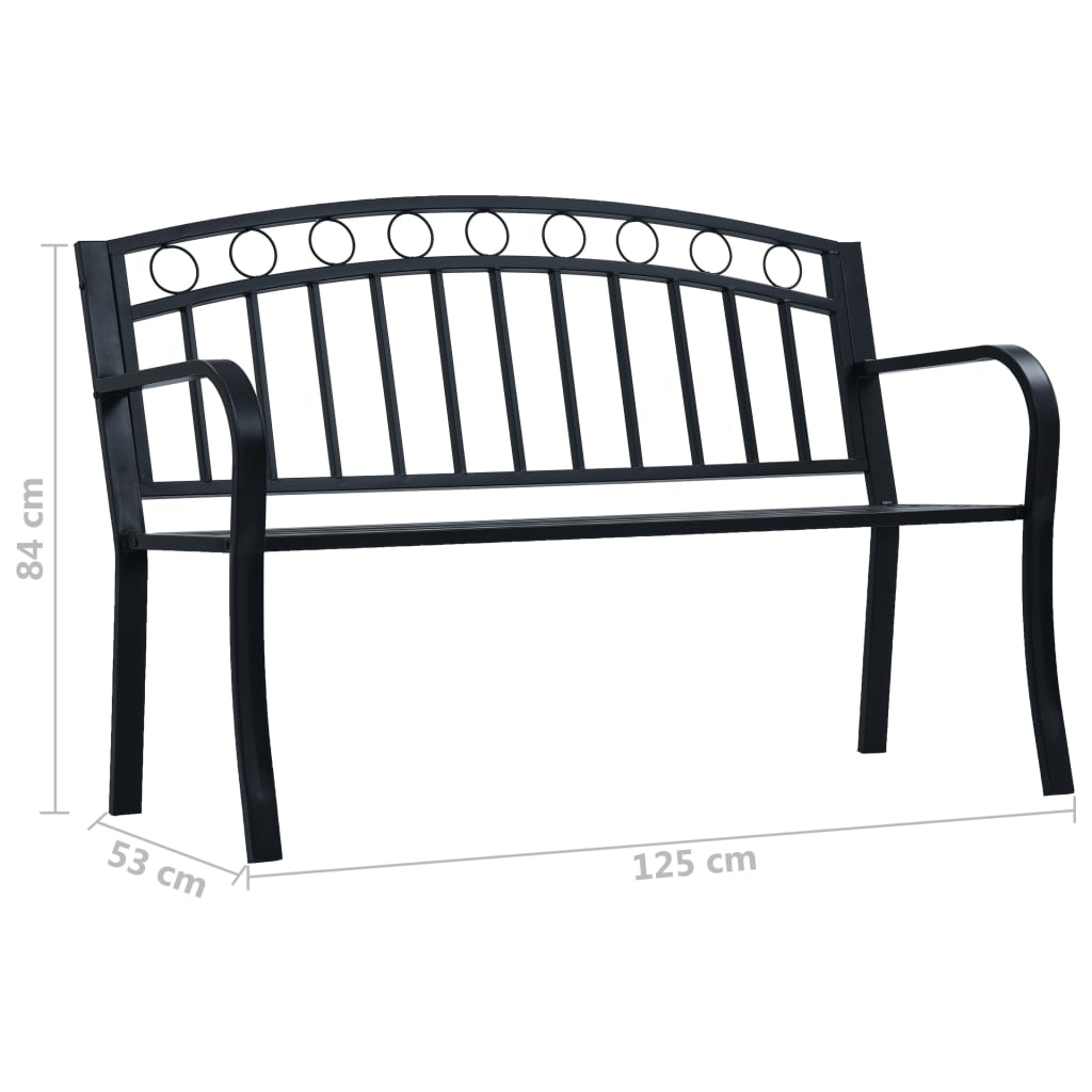 Elegant Black Steel Garden Bench, 125 cm - Durable Outdoor Seating