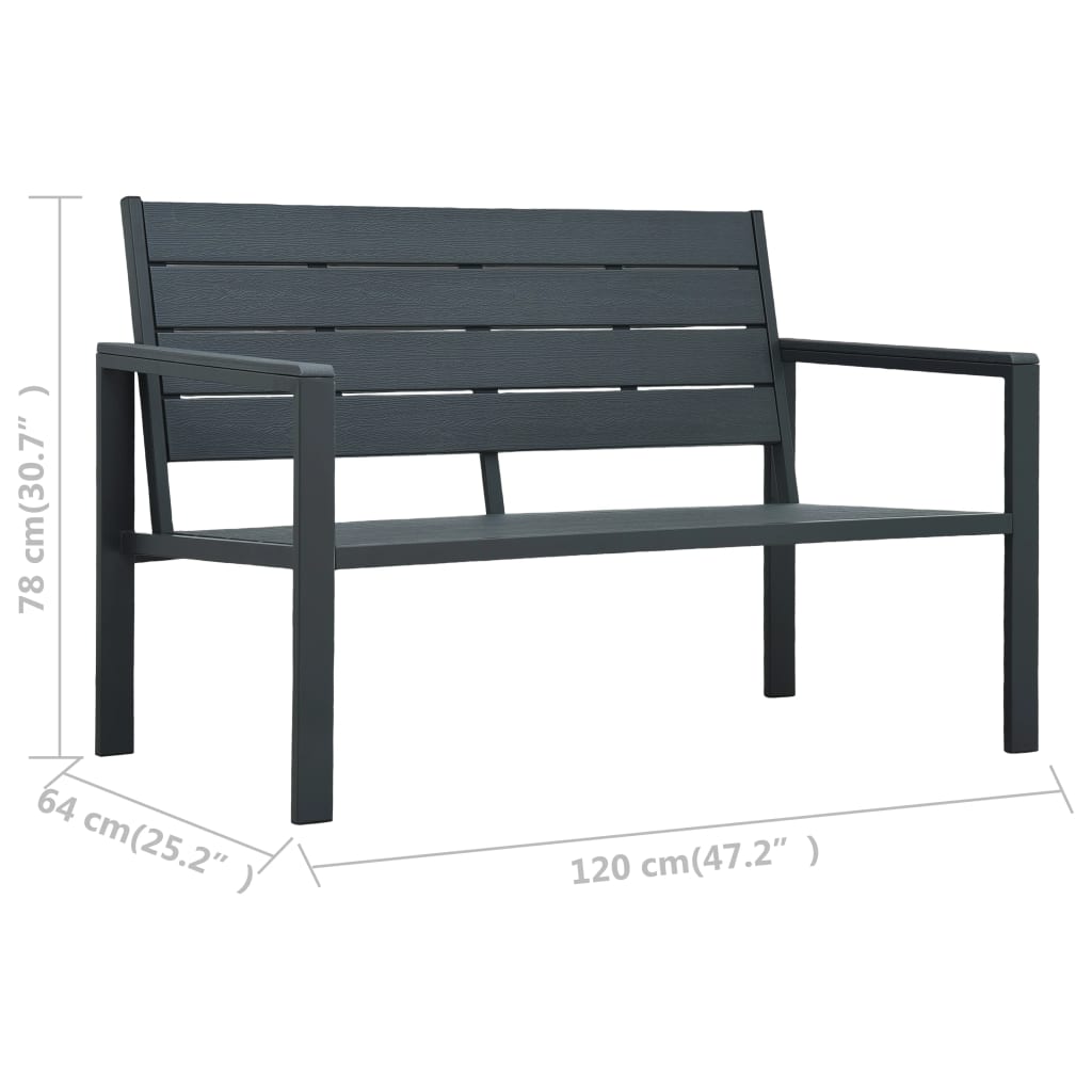 Stylish 120 cm Grey HDPE Garden Bench with Wood Look Finish