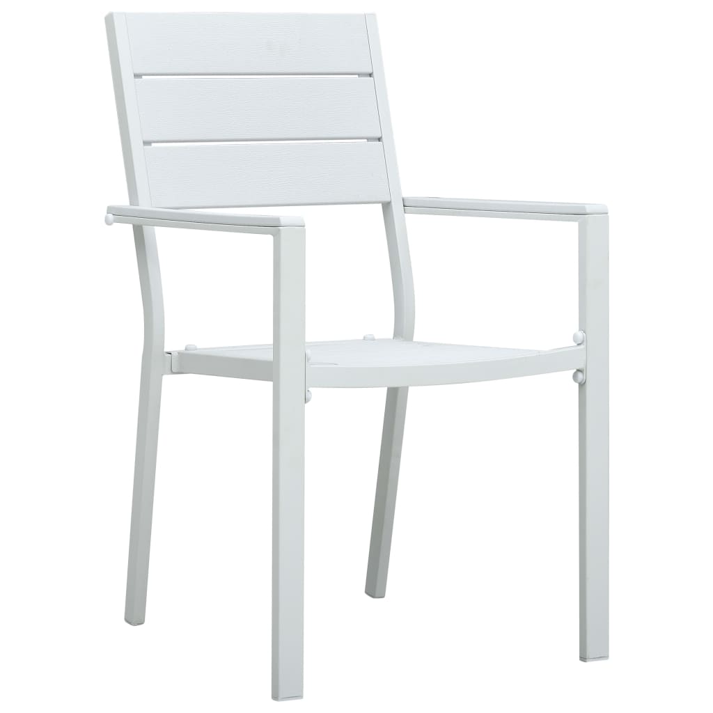 4-Piece White HDPE Garden Chairs Set with Wood Look Finish