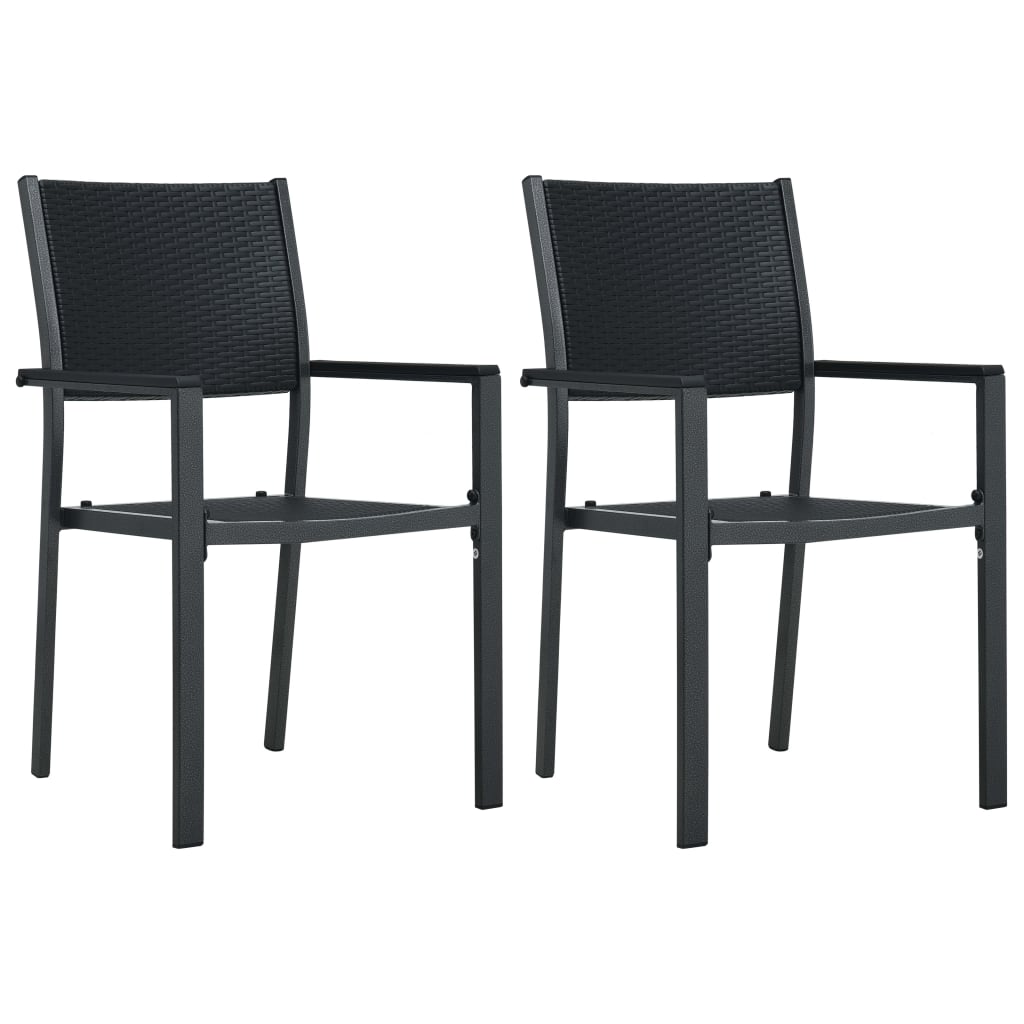 Black Plastic Rattan Look Garden Chairs - Set of 2, Stylish & Durable