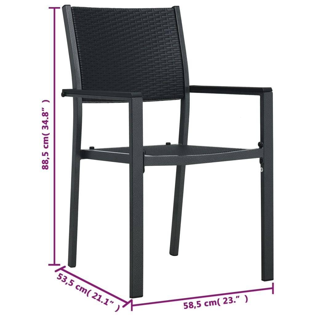 Black Plastic Rattan Look Garden Chairs - Set of 2, Stylish & Durable