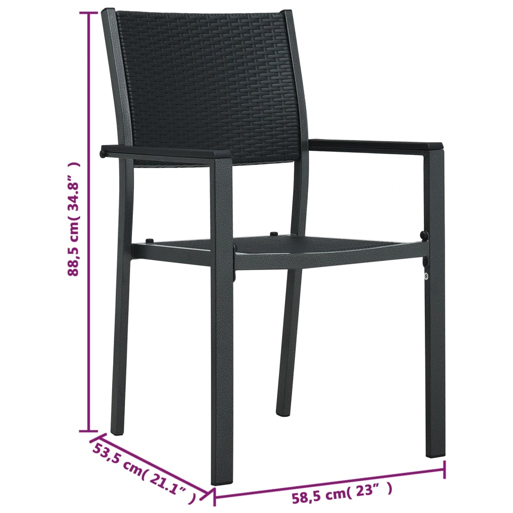 Set of 4 Black Plastic Rattan-Look Garden Chairs - Stylish & Durable