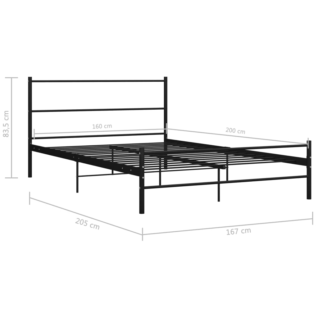 Sleek Black Metal Bed Frame with Headboard 160x200 cm