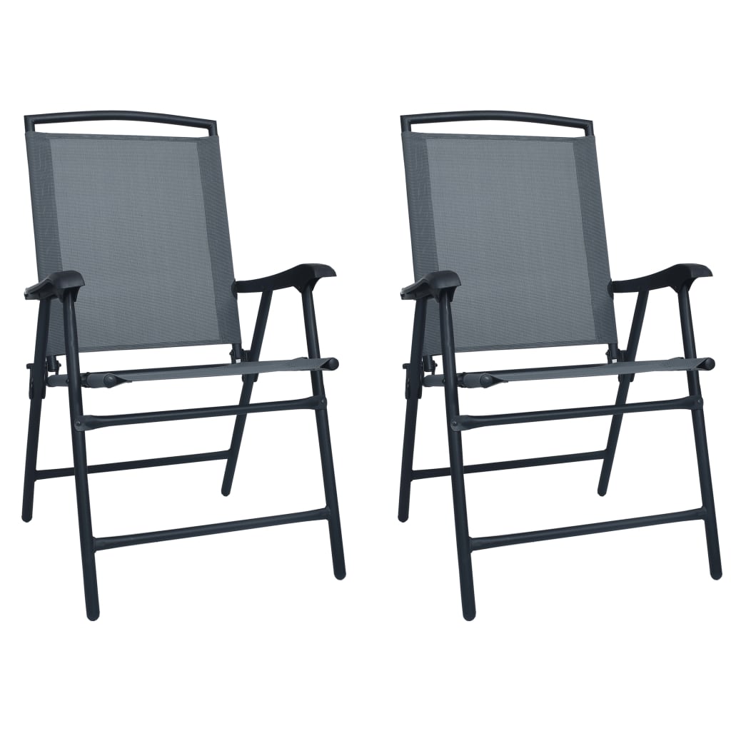 Stylish Texilene Grey Folding Garden Chairs - Set of 2