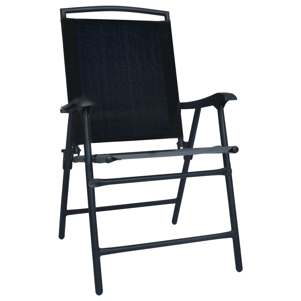 Set of 2 Black Folding Garden Chairs - Stylish Texilene Design