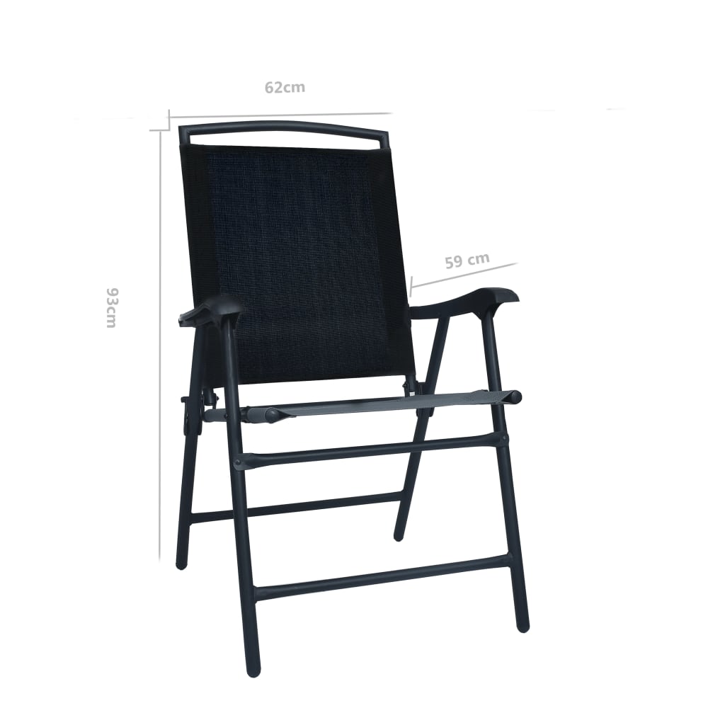 Set of 2 Black Folding Garden Chairs - Stylish Texilene Design