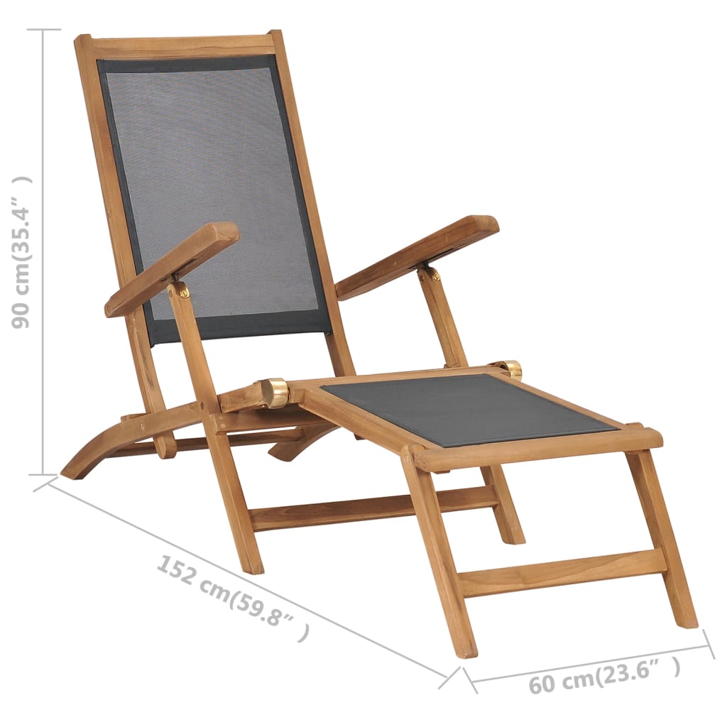 Black Teak Wood Deck Chair with Footrest - Solid & Stylish