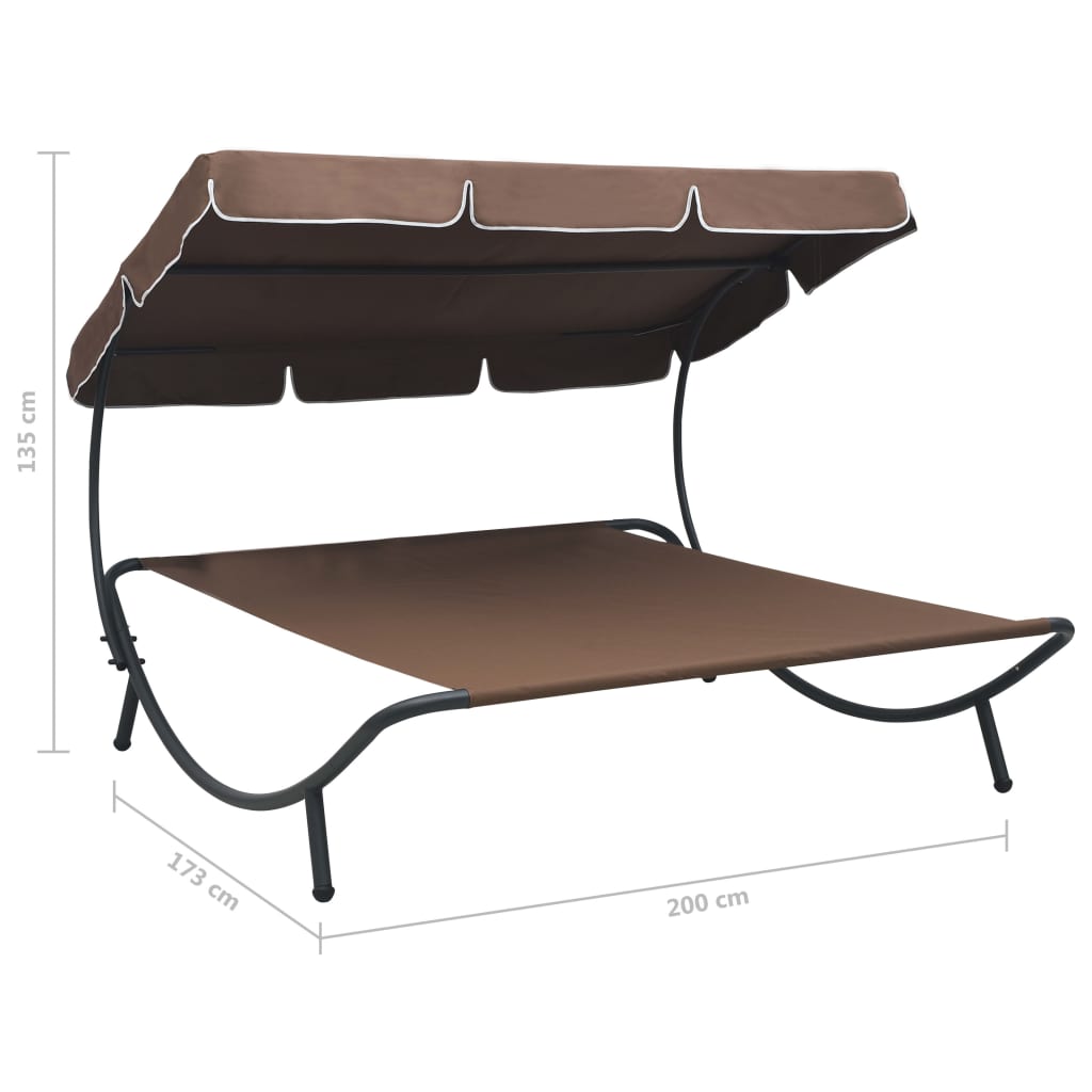 Brown Outdoor Lounge Bed with Canopy - Durable & Stylish Relaxation
