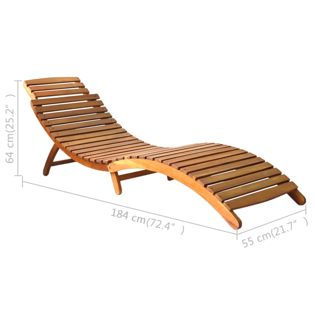 Brown Solid Acacia Wood Sun Lounger - Durable Outdoor Comfort