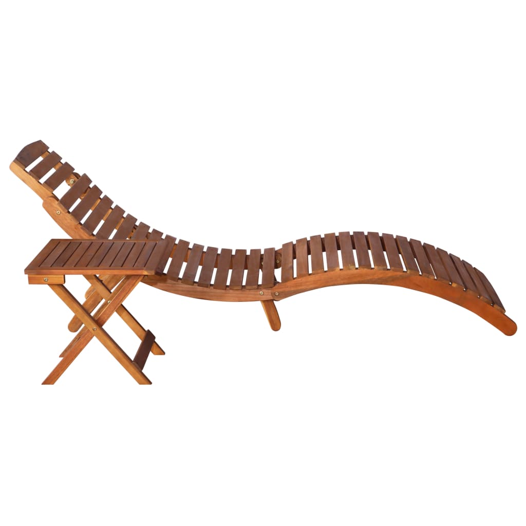 Solid Acacia Wood Brown Sunlounger with Table - Stylish & Durable