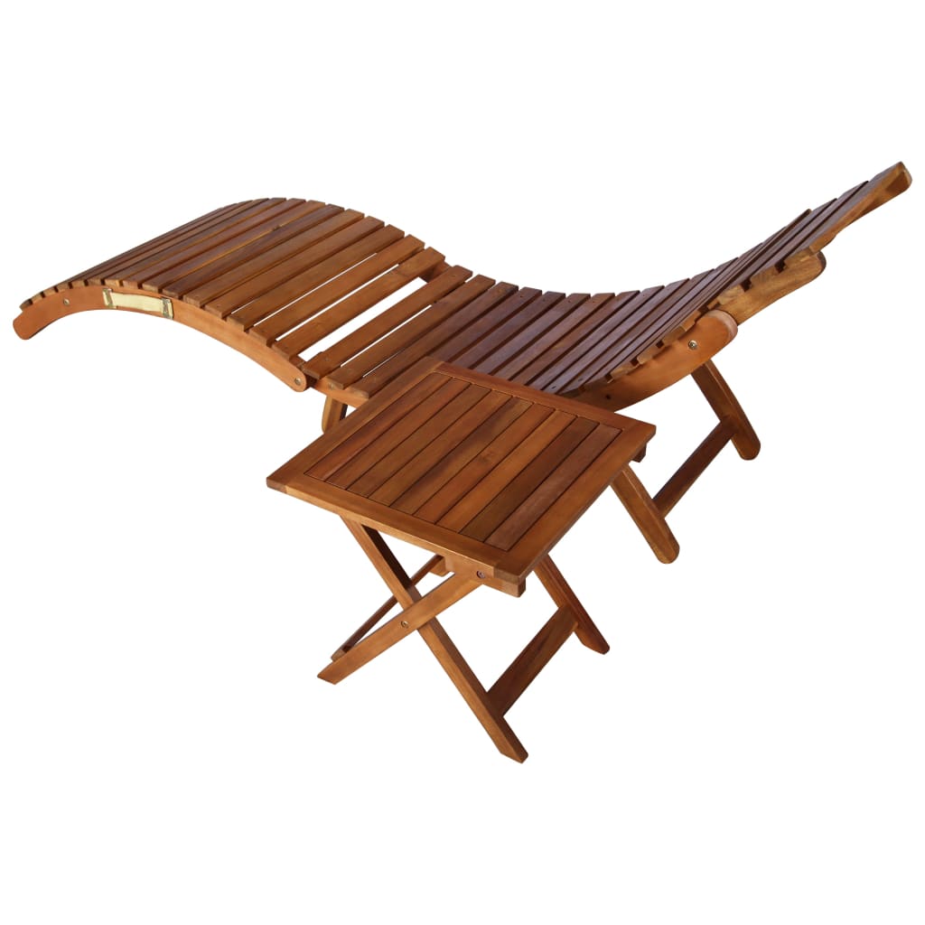 Solid Acacia Wood Brown Sunlounger with Table - Stylish & Durable