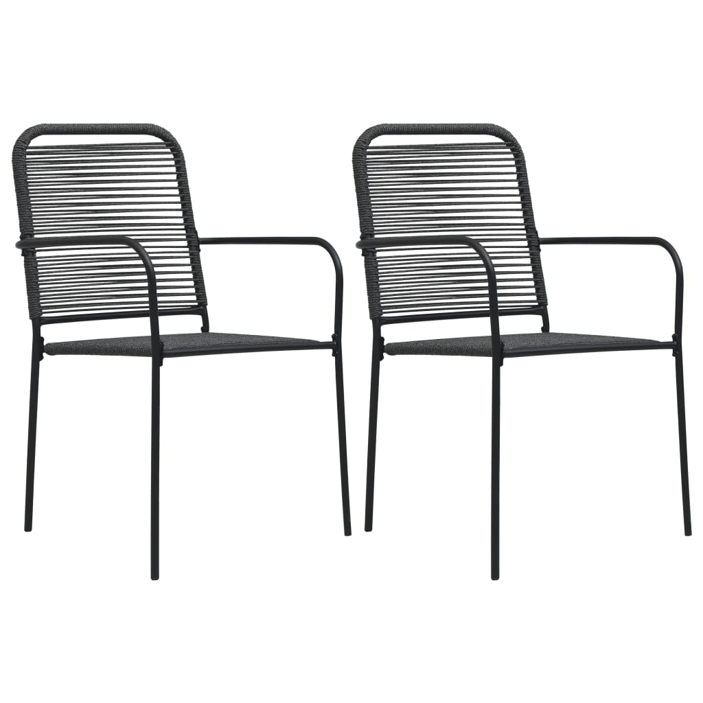 Stylish Black Garden Chairs Set of 2: Cotton Rope & Steel Design