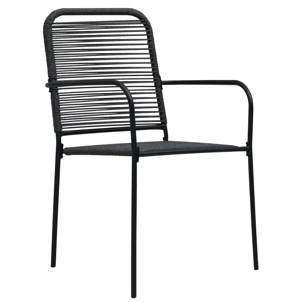 Stylish Black Garden Chairs Set of 2: Cotton Rope & Steel Design