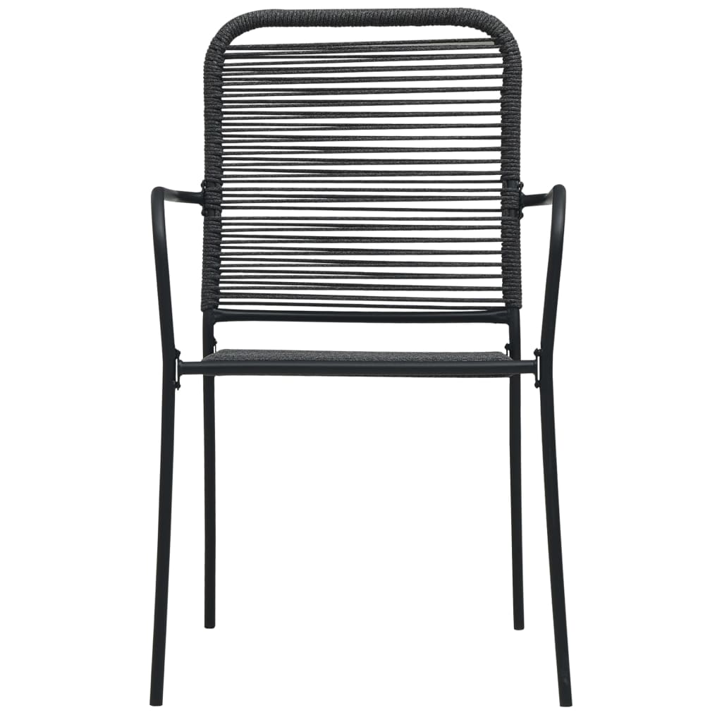 Stylish Black Garden Chairs Set of 2: Cotton Rope & Steel Design