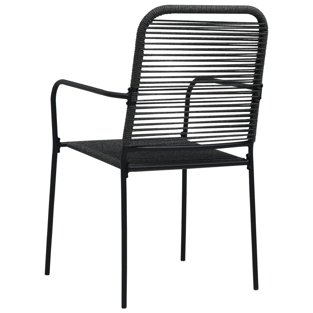 Stylish Black Garden Chairs Set of 2: Cotton Rope & Steel Design