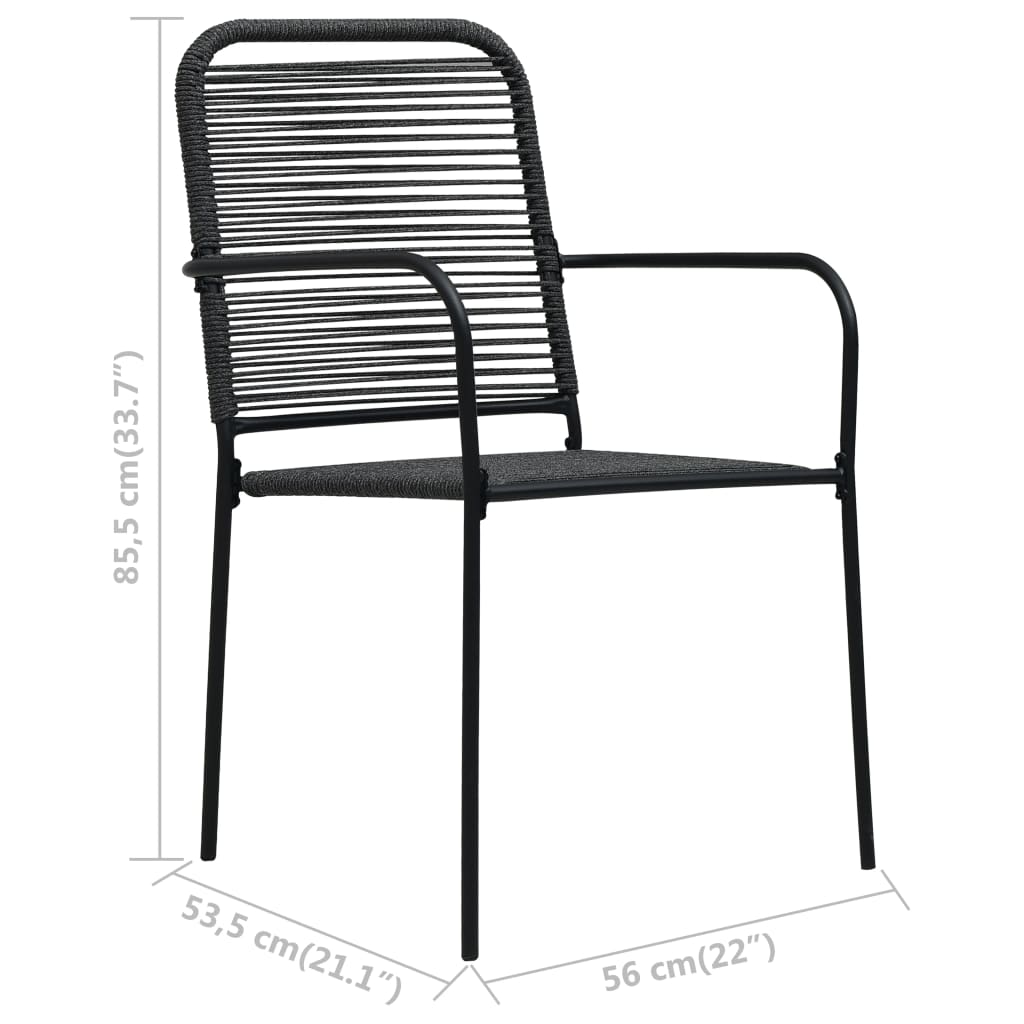 Stylish Black Garden Chairs Set of 2: Cotton Rope & Steel Design