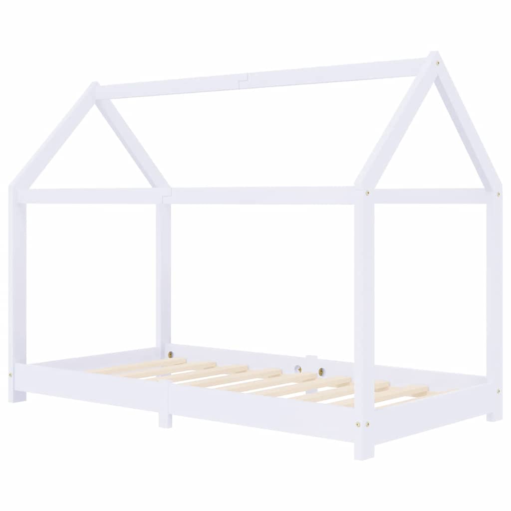 White Solid Pine Wood Kids Bed Frame - 80x160 cm