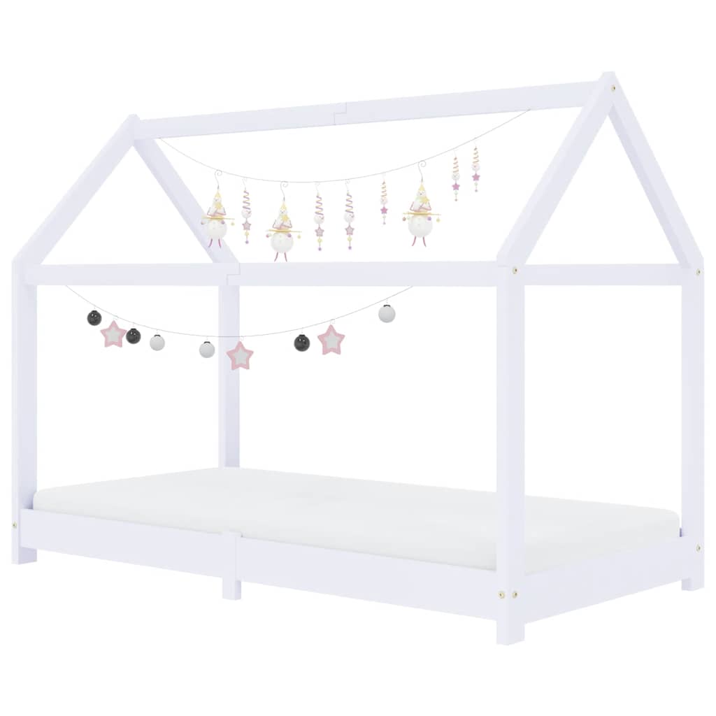 White Solid Pine Wood Kids Bed Frame - 80x160 cm