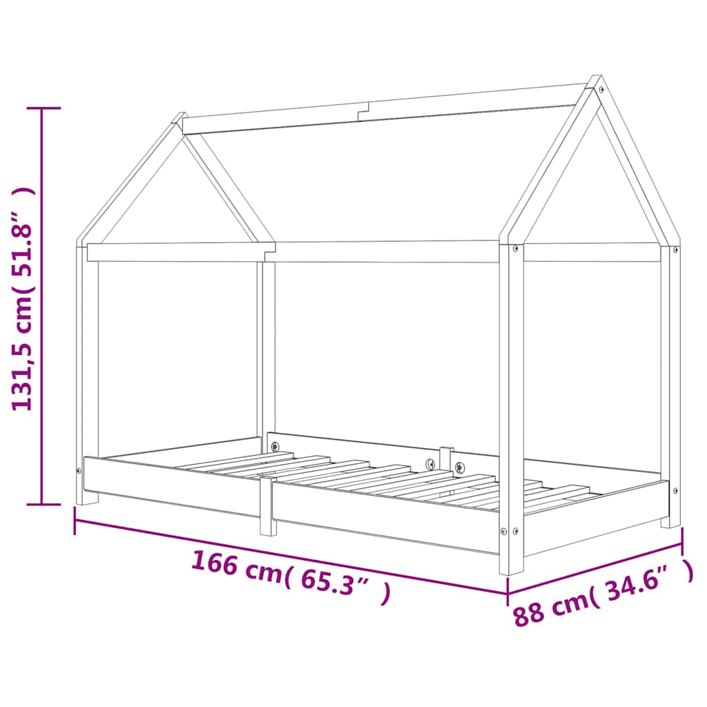 White Solid Pine Wood Kids Bed Frame - 80x160 cm