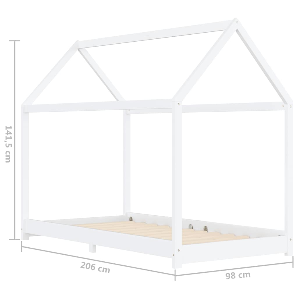 White Solid Pine Wood Kids Bed Frame - 90x200 cm